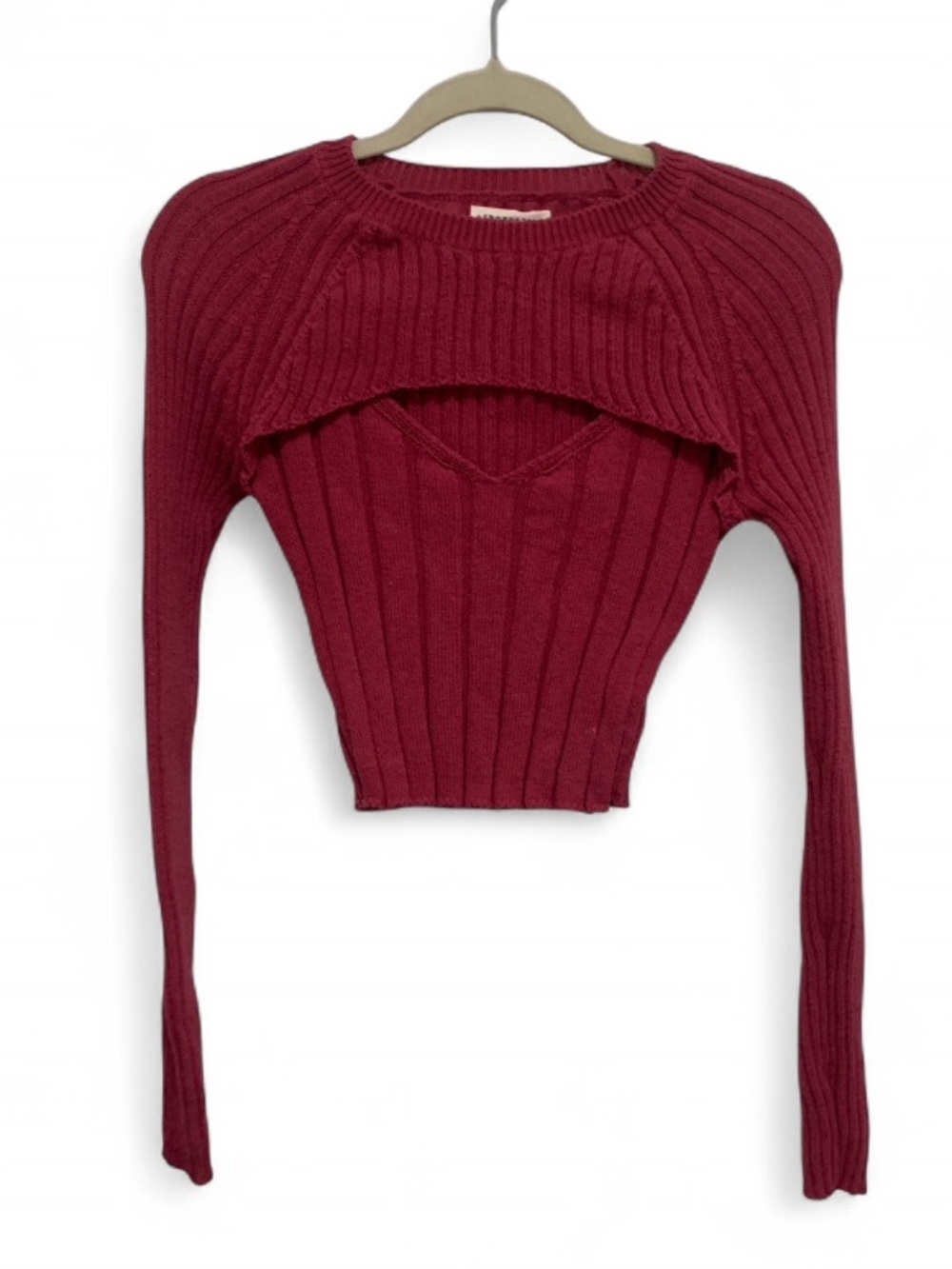 Aeropostale Ribbed Cut Out Cropped Sweater Top in Berry